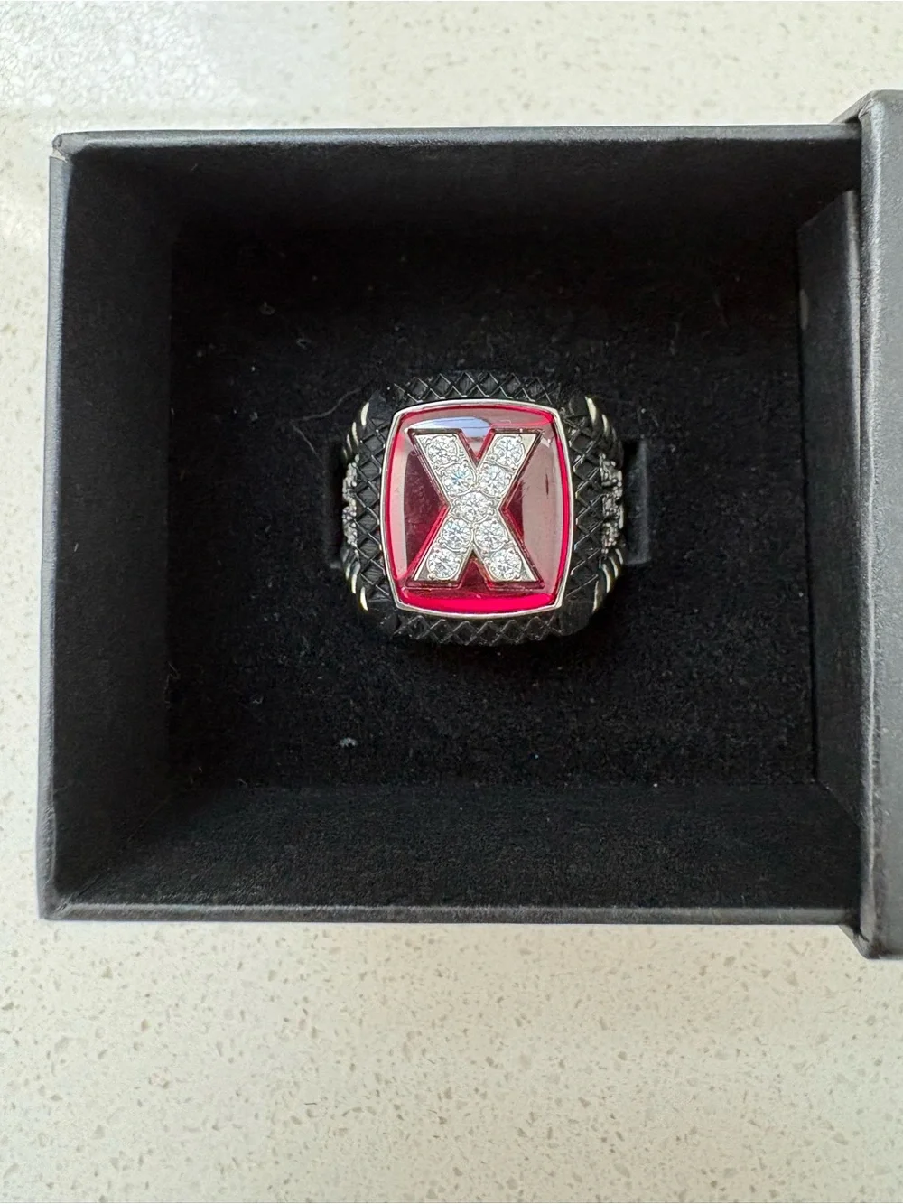 Rascal Flatts Silver-Tone Red Enamel Ring with Crystal 'X' Accent